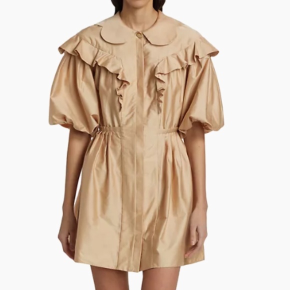 NWT Farm Rio Neutral Ruffle Puff-Sleeve Minidress SIZE M - Picture 1 of 4